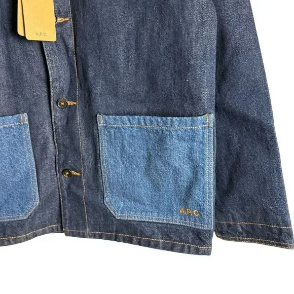 A.P.C. Indigo Anthonin Denim Patch Pocket Button Front Jean Jacket Size Small - Picture 10 of 16